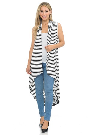 STRIPE LONG VEST WITH BACK LAC ...